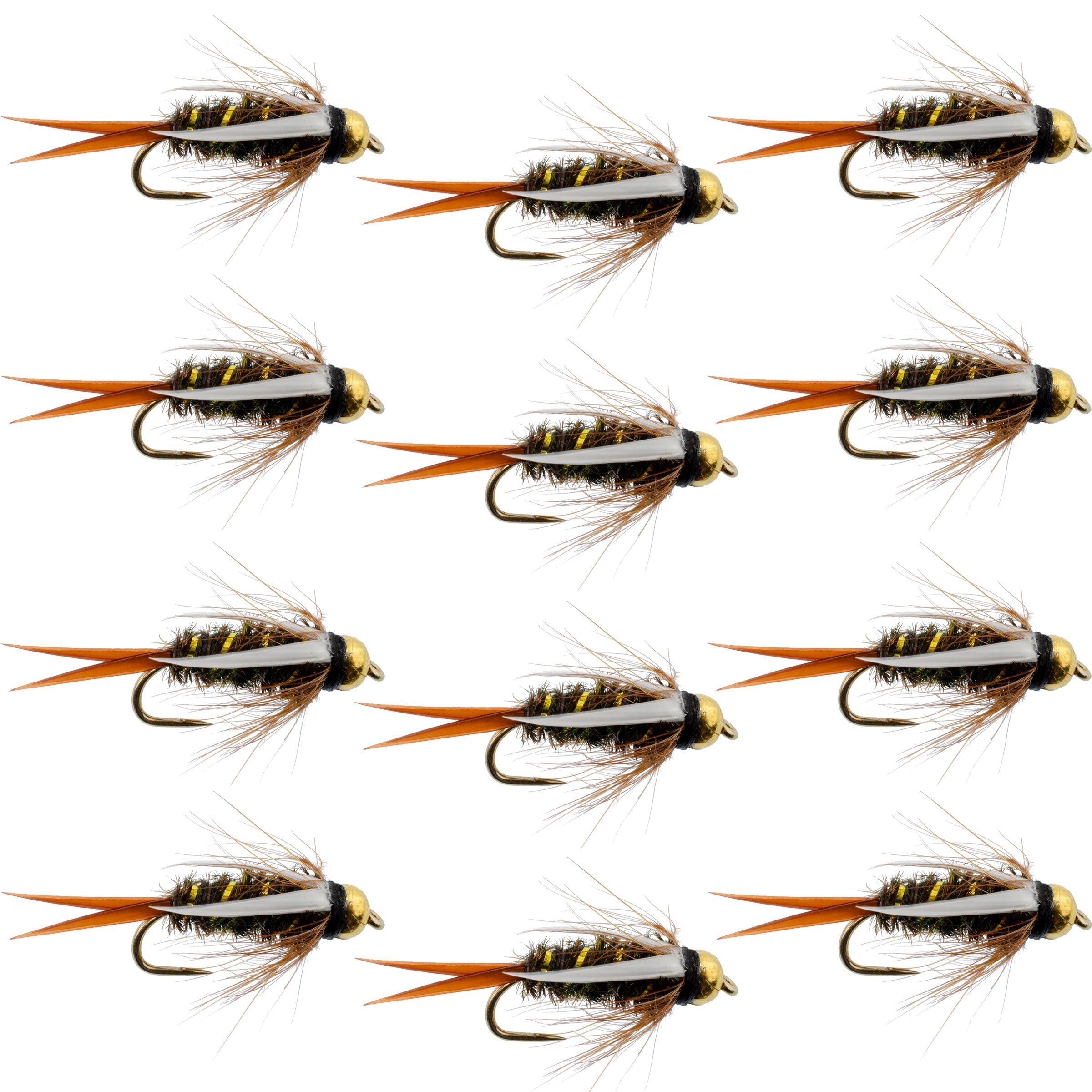 The Fly Fishing Place Double Bead Nymph Collection - 12 Weighted Flies Hook Size 10 For Trout