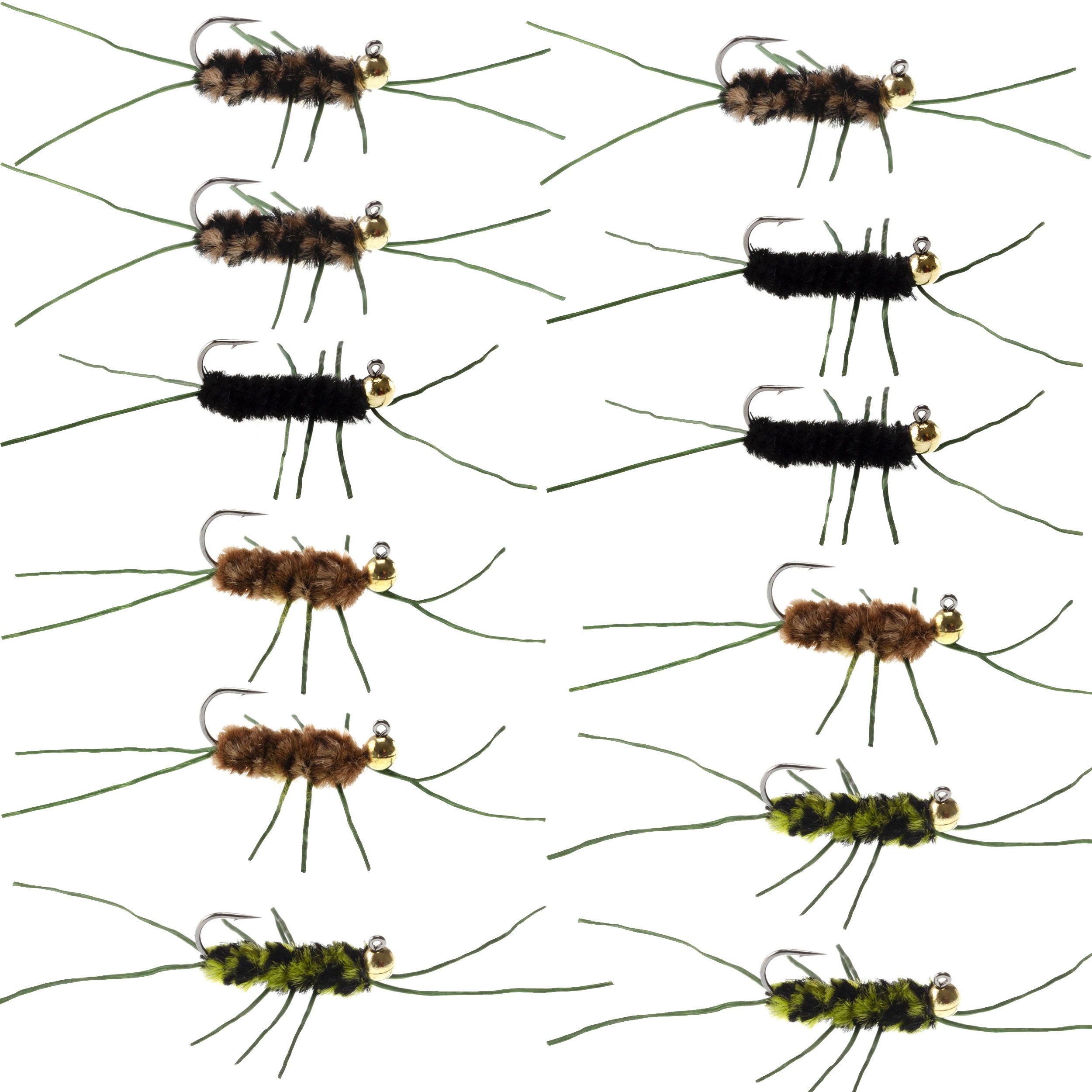 Pat's Rubber Legs Nymph Flies Tungsten Bead Assortment Pat's Rubber Legs Nymph Fly Assortment - Tungsten Bead Jigged Flies For Trout And Bass (14 Flies) Tungsten Bead Fishing Flies