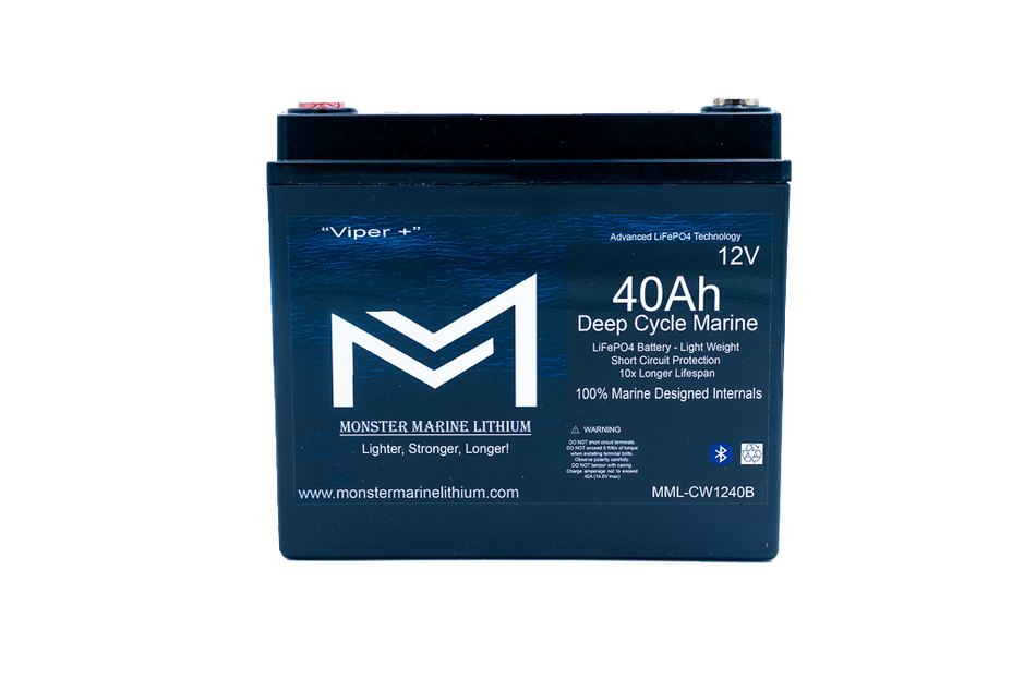 12v 40Ah Deep Cycle  Lithium Marine Battery "Viper" -  Bluetooth - MML-CW1240B