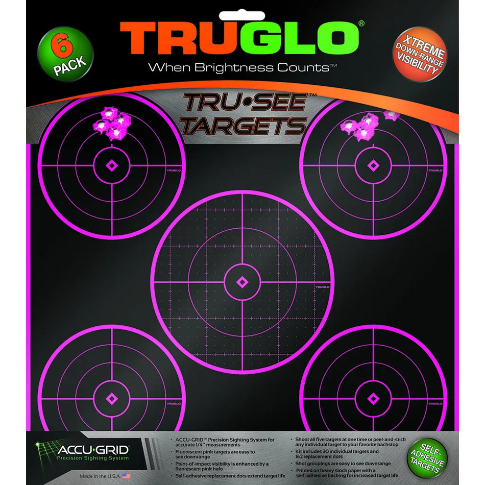 TruGlo TruSee Splatter 5-Bullseye Target (Pink 12x12 6 pk.)