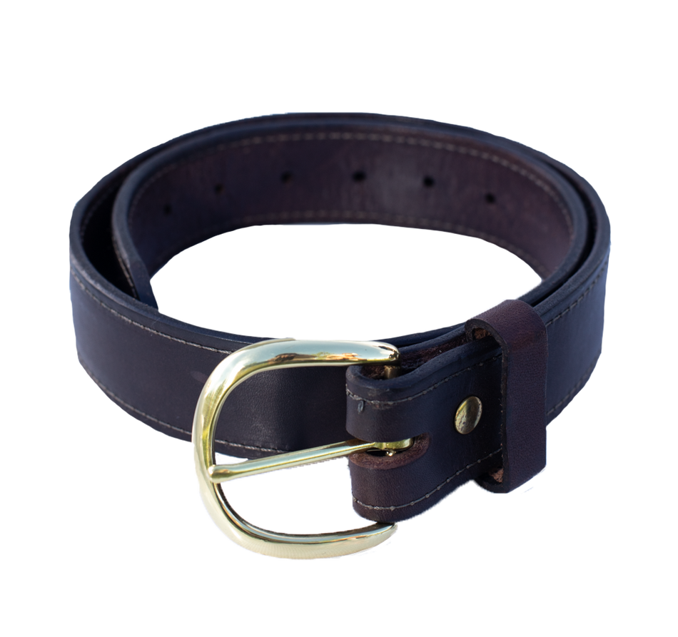 1.50-inch Stitched English Bridle Leather Belt with Solid Brass Belt Buckle