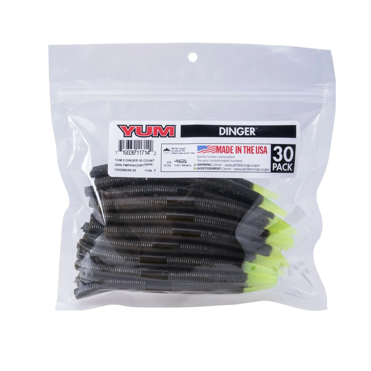 Yum Dinger 5" Bulk Fishing Lures - 100 Count Pack For Bass Fishing