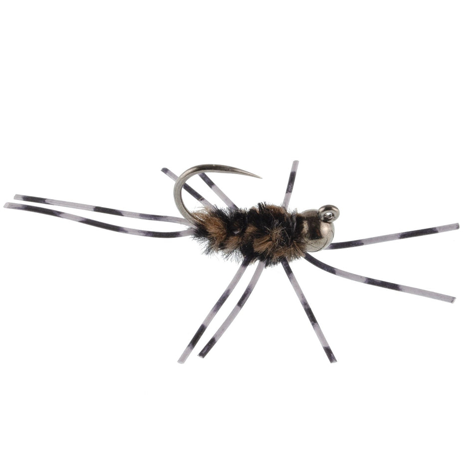 Barbless Pat's Barred Rubber Legs Tungsten Bead Jigged Coffee/Black Euro Nymph  - Set of 6 Flies Hook Size 6