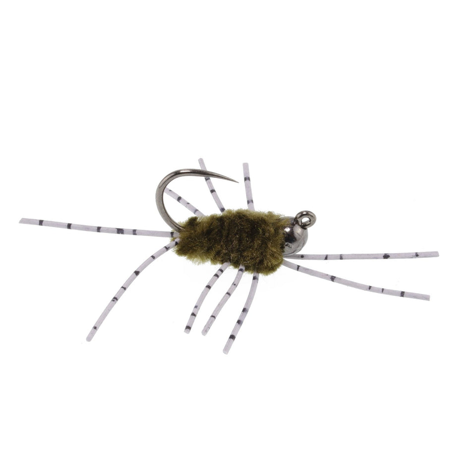 Barbless Pat's Barred Rubber Legs Tungsten Bead Jigged Dark Olive Euro Nymph  - Set of 6 Flies Hook Size 6