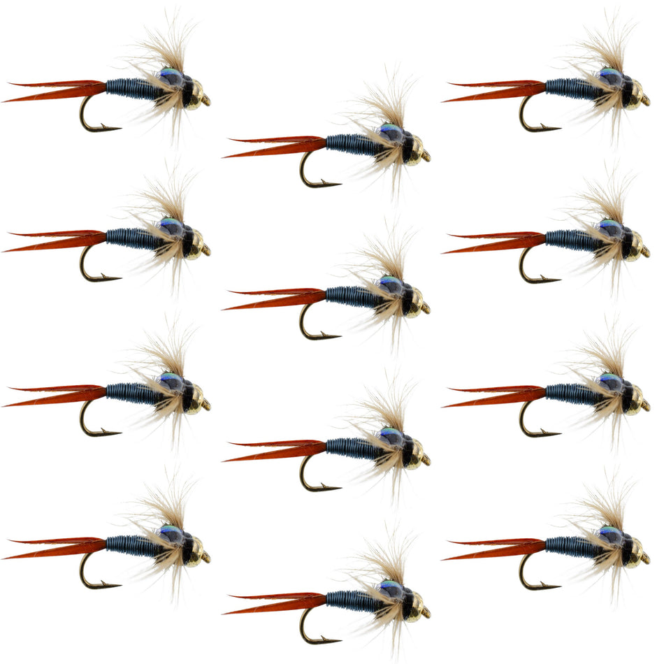 Bead Head Metallic Blue Copper John Nymph - 1 Dozen Fly Fishing Flies - Hook Size 14