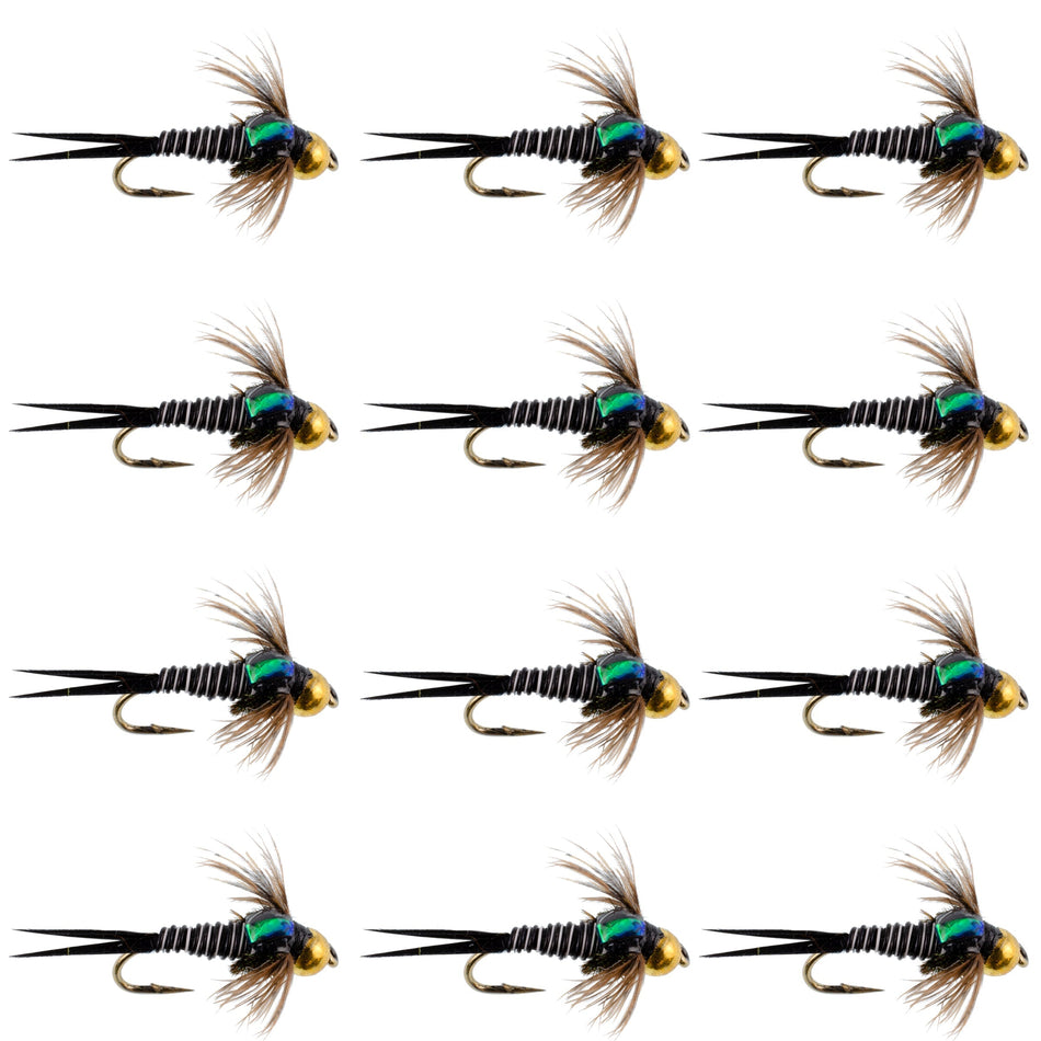 Bead Head Zebra Copper John Nymph Fly Fishing Flies - 1 Dozen Flies Hook Size 16
