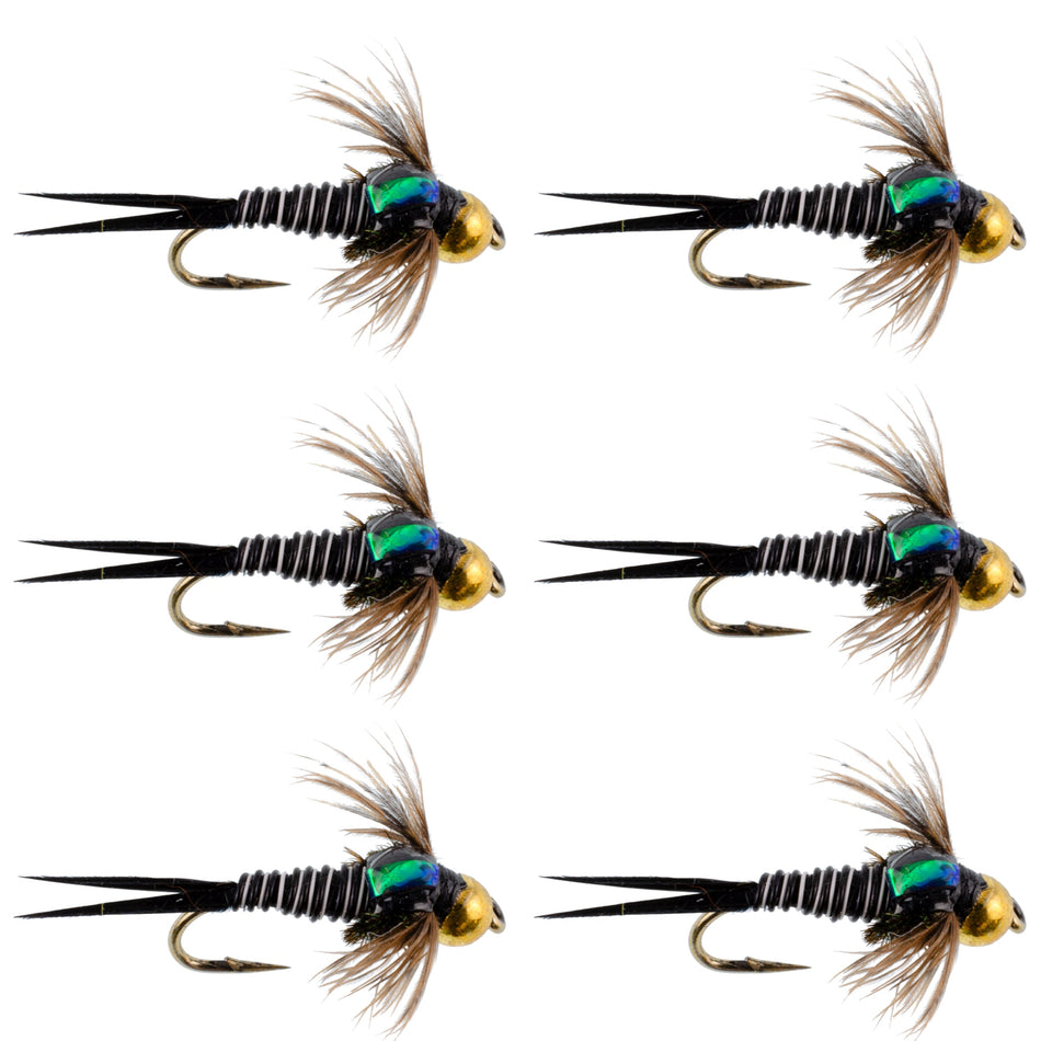 Bead Head Zebra Copper John Nymph Fly Fishing Flies - Set of 6 Flies Hook Size 14