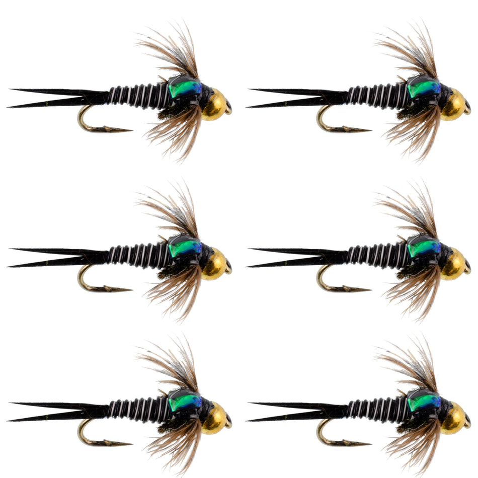 Bead Head Zebra Copper John Nymph Fly Fishing Flies - Set of 6 Flies Hook Size 16