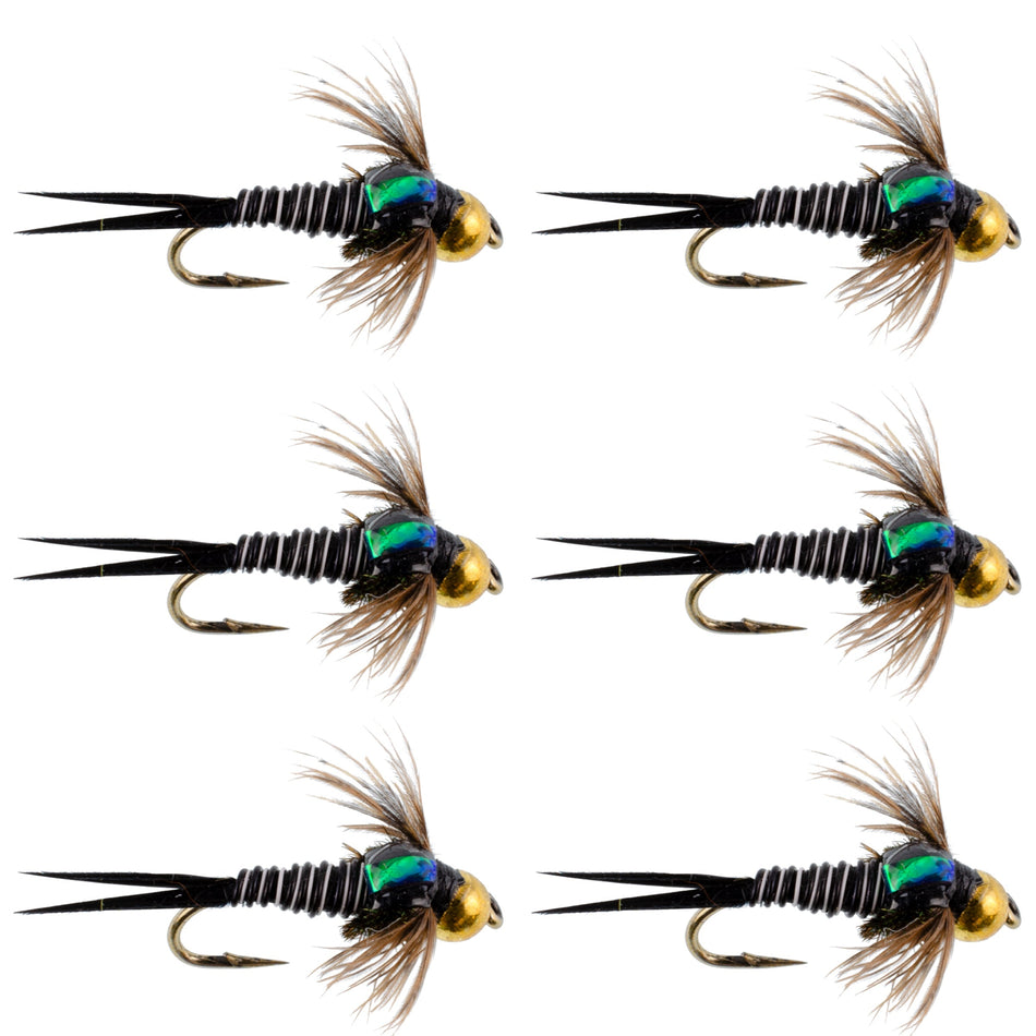Bead Head Zebra Copper John Nymph Fly Fishing Flies - Set of 6 Flies Hook Size 12