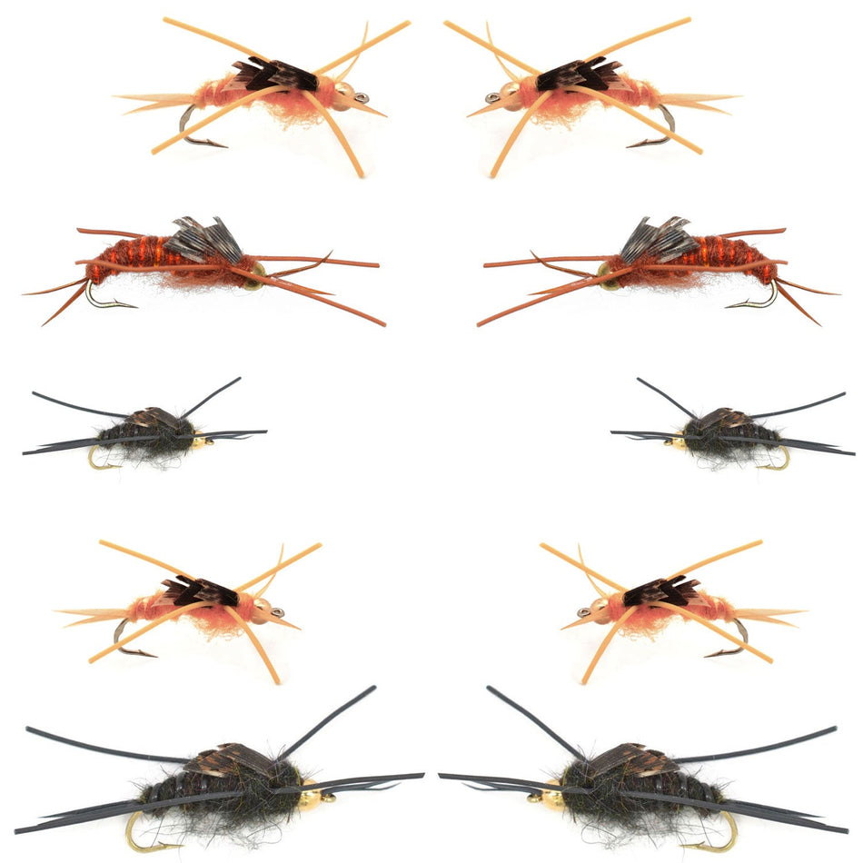 Basics Collection - Kaufmann's Stonefly Nymph Assortment - 10 Bead Head Rubber Legs Wet Flies - 5 Patterns - Hook Sizes 4, 6, 8, 10, and 12