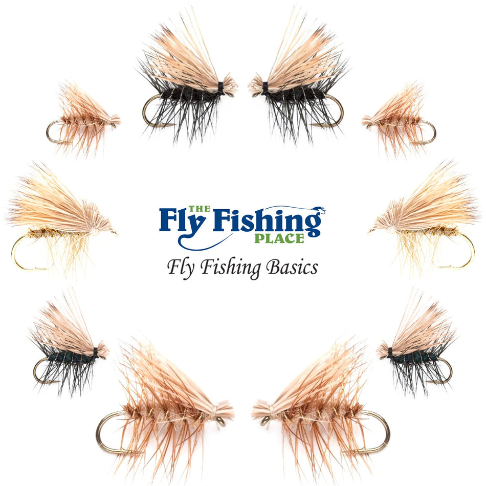 Basics Collection - Elk Hair Caddis Dry Fly Assortment - 10 Dry Fishing Flies - 5 Patterns - Hook Sizes 12, 14, 16, 18
