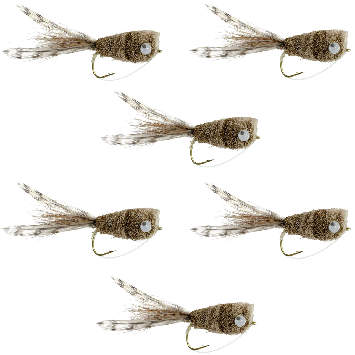 Natural Deer Hair and Grizzly Bass Popper 6 Flies Hook Size 8 Bass Fly Outdoor America Natural Deer Hair and Grizzly Bass Popper 6 Flies Hook Size 8 Bass Fly Outdoor America