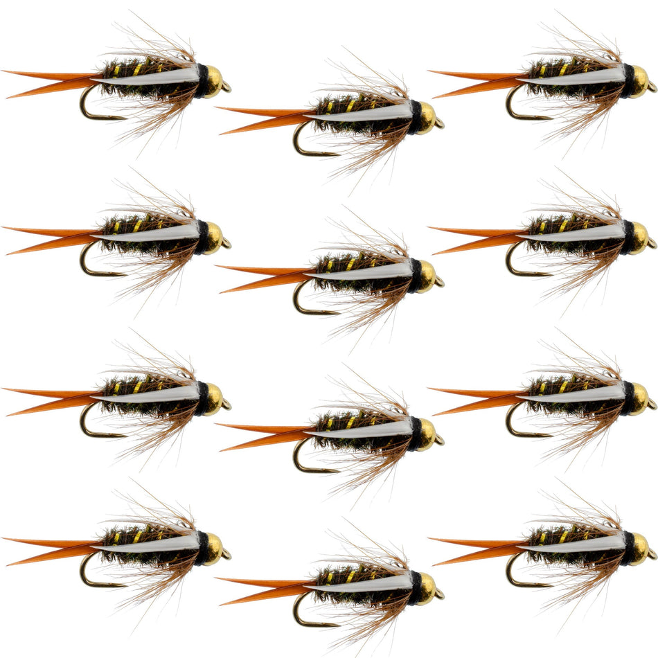 Barbless Bead Head Prince Nymph Fly Fishing Flies - 1 Dozen Flies Hook Size 12