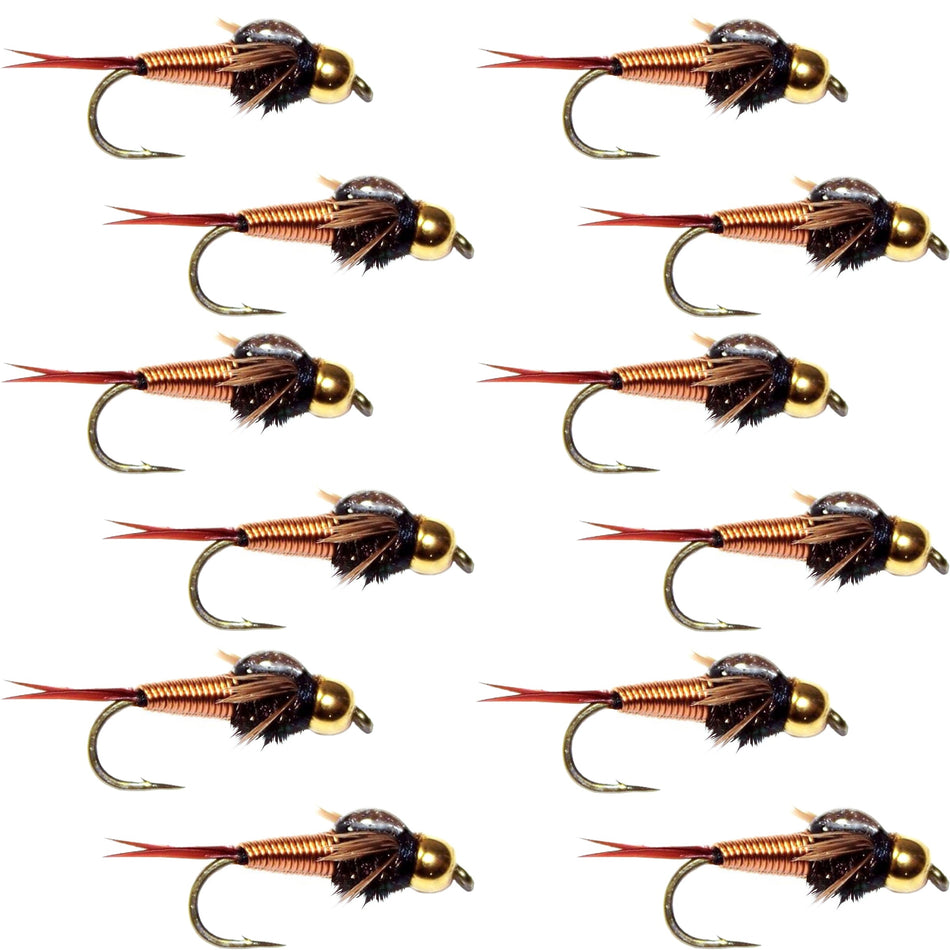 Bead Head Copper John Nymph 1 Dozen Fly Fishing Flies - Hook Size 16