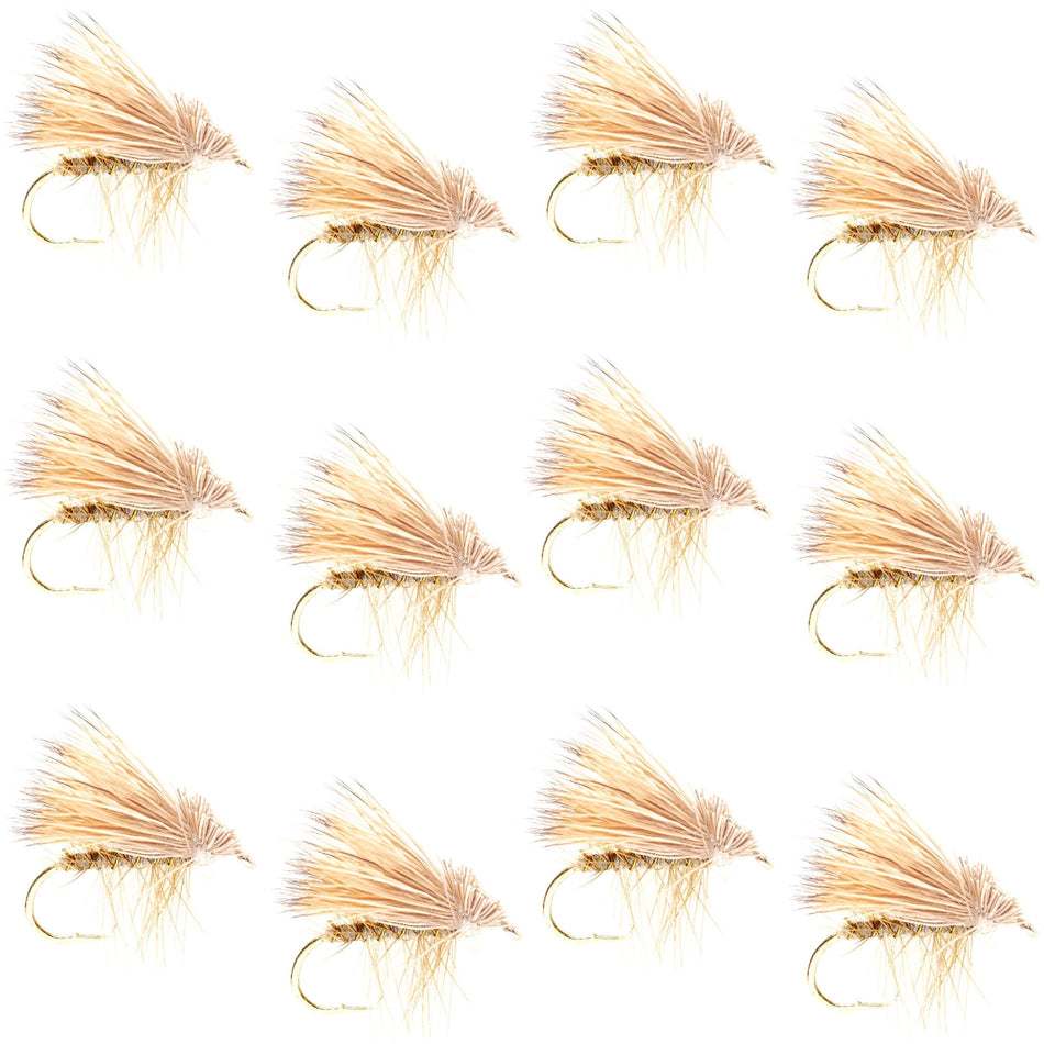 Barbless Yellow Elk Hair Caddis Classic Trout Dry Flies 1 Dozen Flies Size 14