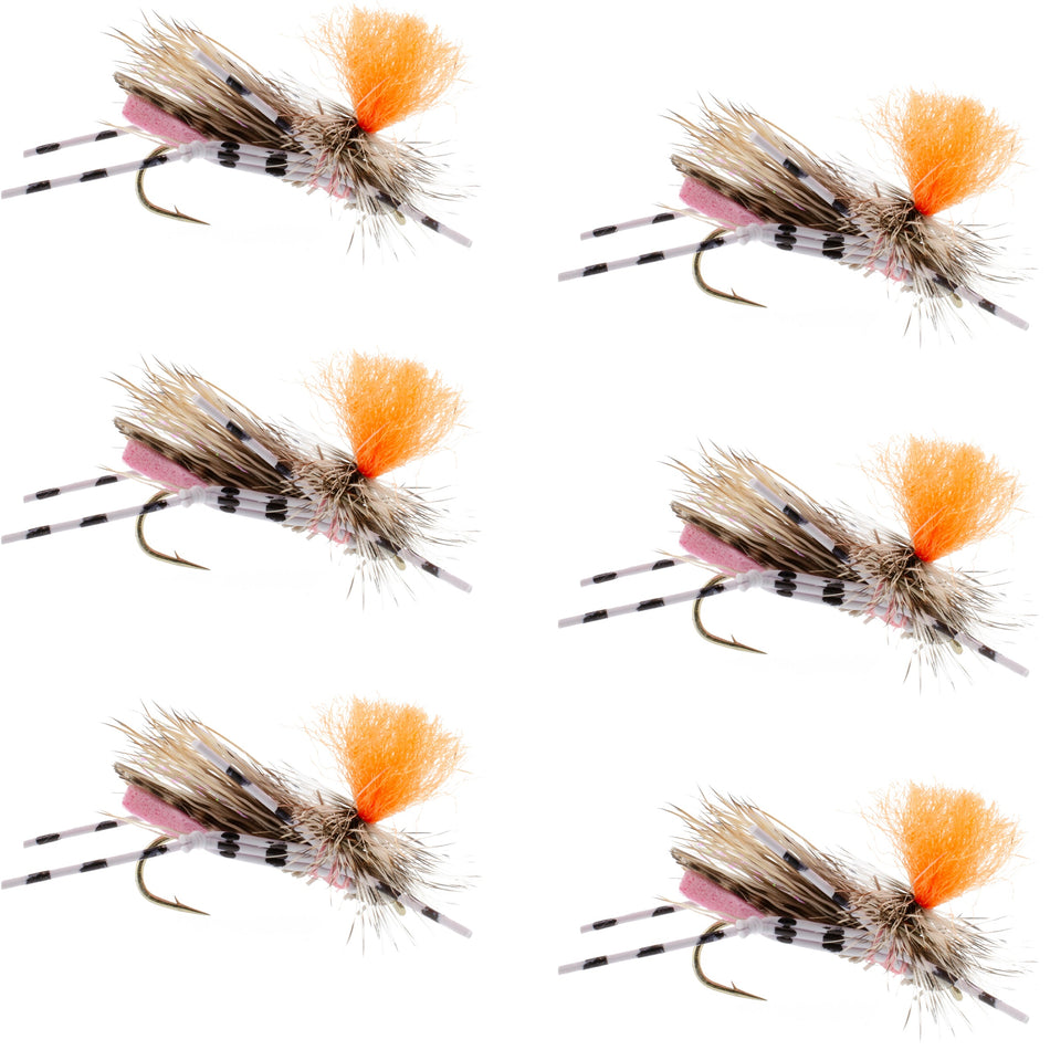 Feth Hopper Pink - Foam Grasshopper Fly Pattern - 6 Flies Flies Hook Size 10