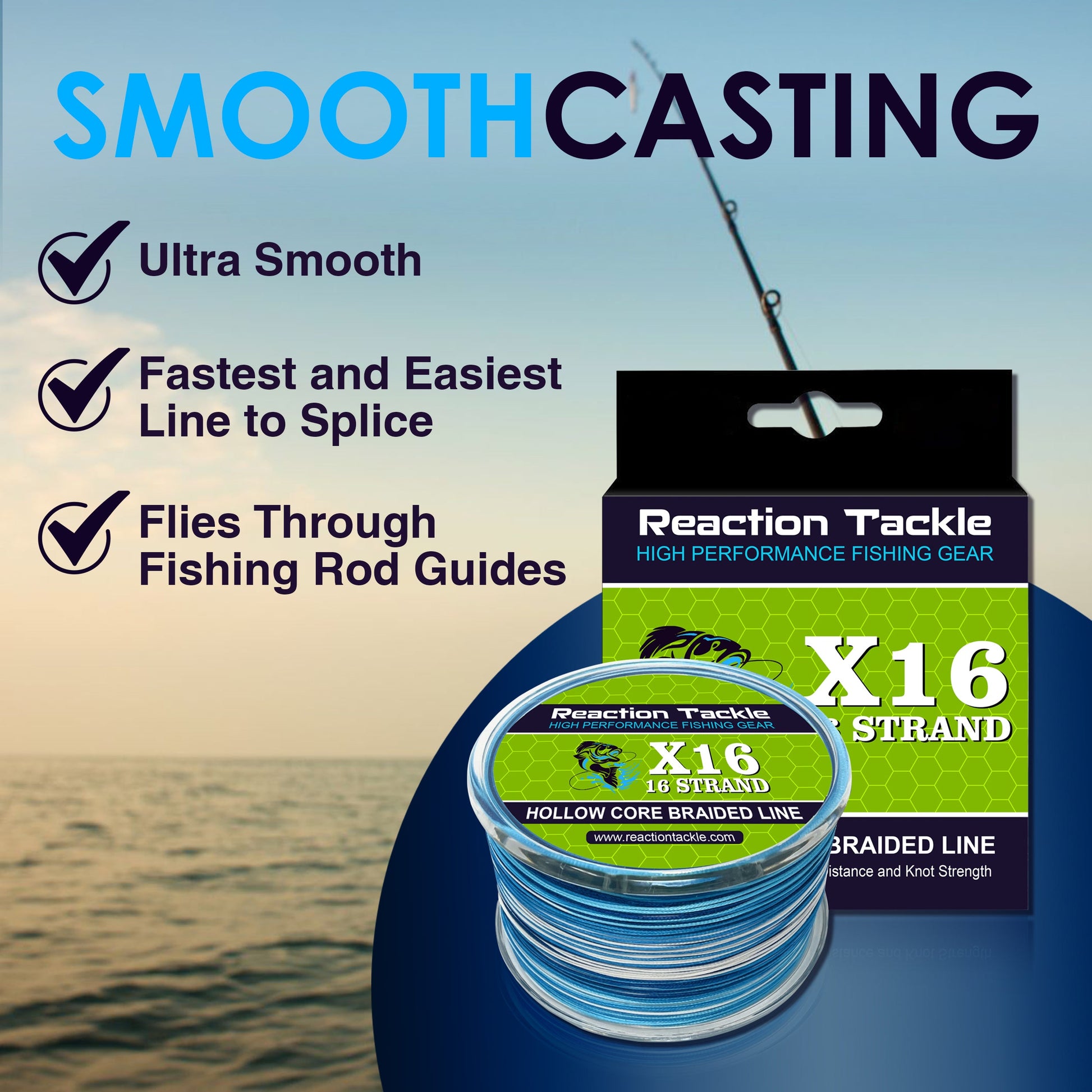hollow core braided fishing line Reaction Tackle Hollow Core - 16 Strand Braided Fishing Line