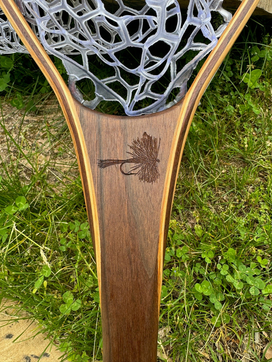 XL 18"x14" - Adams Dry Fly Engraved - Natural Fly Fishing Traditional Landing Net - Handcrafted & Made in USA