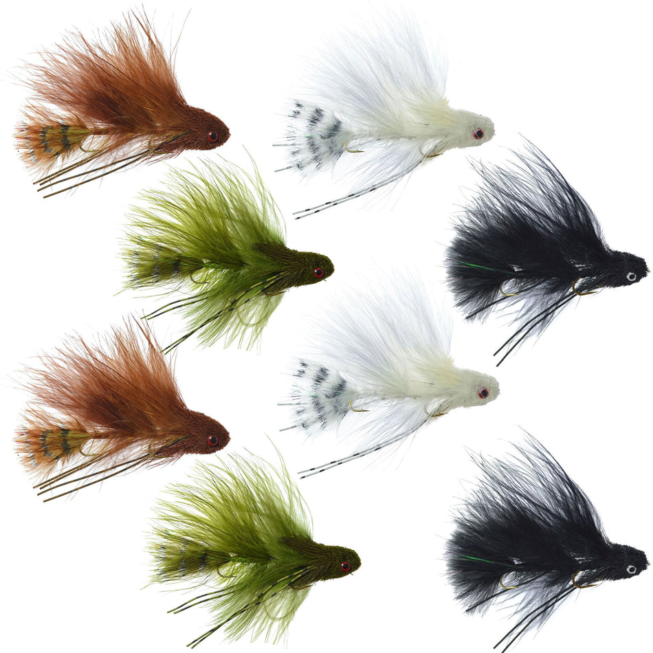 Mini Sex Dungeon Streamer Sampler - 8 Flies - 4 Colors - Size 6 - Articulated Trout Bass Steelhead Salmon and Bass Fly Fishing Flies
