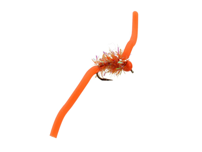 Tungsten Bead Head Squirmy Worm 2.0, Size 12 | Orange | Qty. 6 | Wild Water Fly Fishing