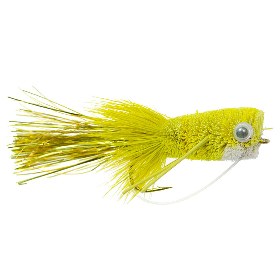 Flashtail Bass Popper  6 Flies Size 8 - Yellow Bass Fly Fishing Bug Wide Gape Bass Hooks With Weed Guard