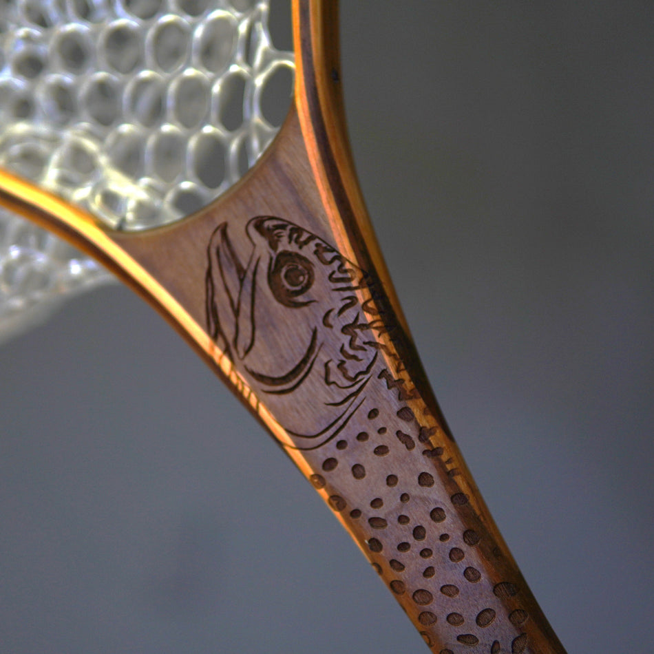 Fat Jake 16"x12" - Brook Trout Engraved - Natural Fly Fishing Traditional Landing Net - Handcrafted & Made in USA