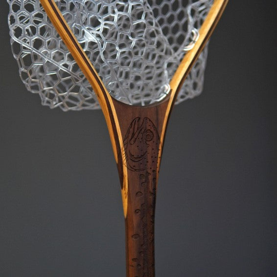 XL 18"x14" - Rainbow Trout Engraved - Natural Fly Fishing Traditional Landing Net - Handcrafted & Made in USA