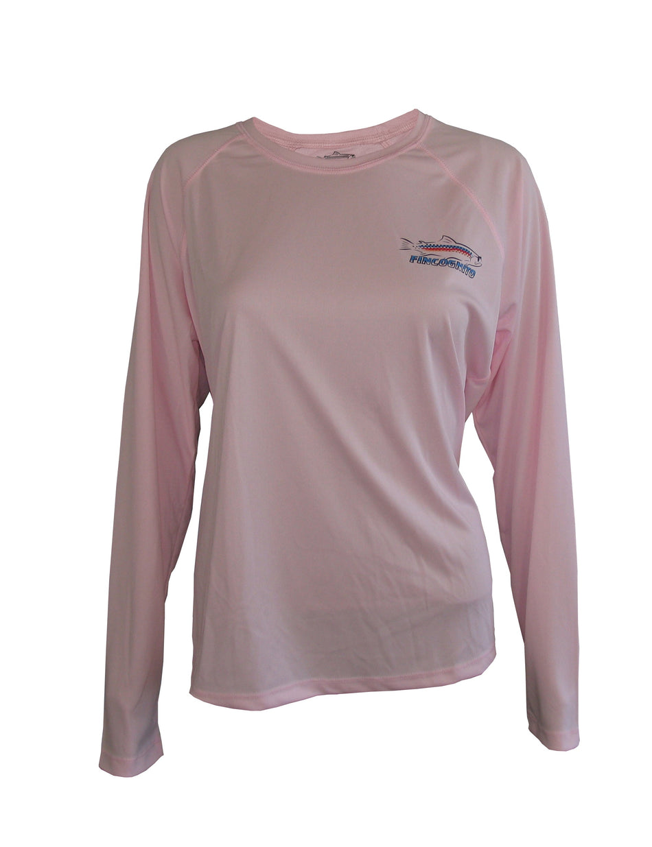 Women's Sun Protective Fishing Shirt Pink Blossom/Freestone Cutthroat Trout
