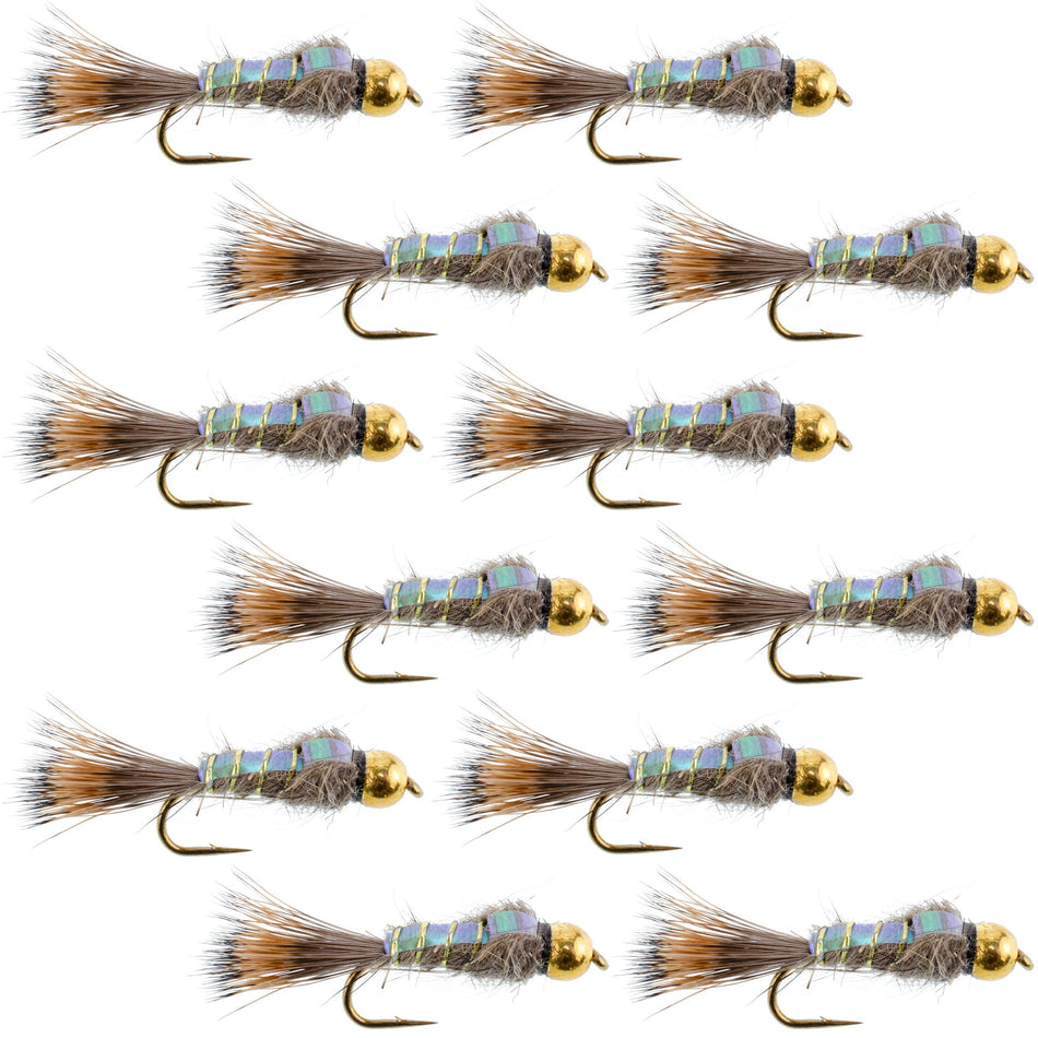 Flashback Gold Ribbed Hare's Ear Trout Fly 1 Dozen Nymph Wet Flies Size 12