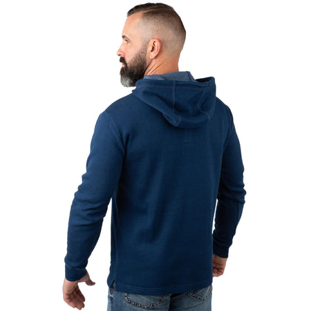 Navy Blue - Men's Double Reed Thermal Hoodie - Back