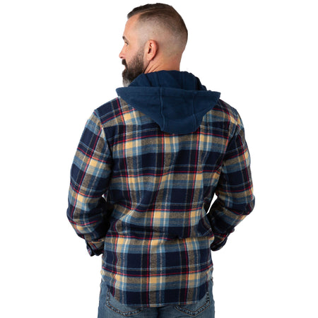 Deep Sea Plaid - Men's Widgeon Waffle Hooded Flannel Shirt Jacket - Back