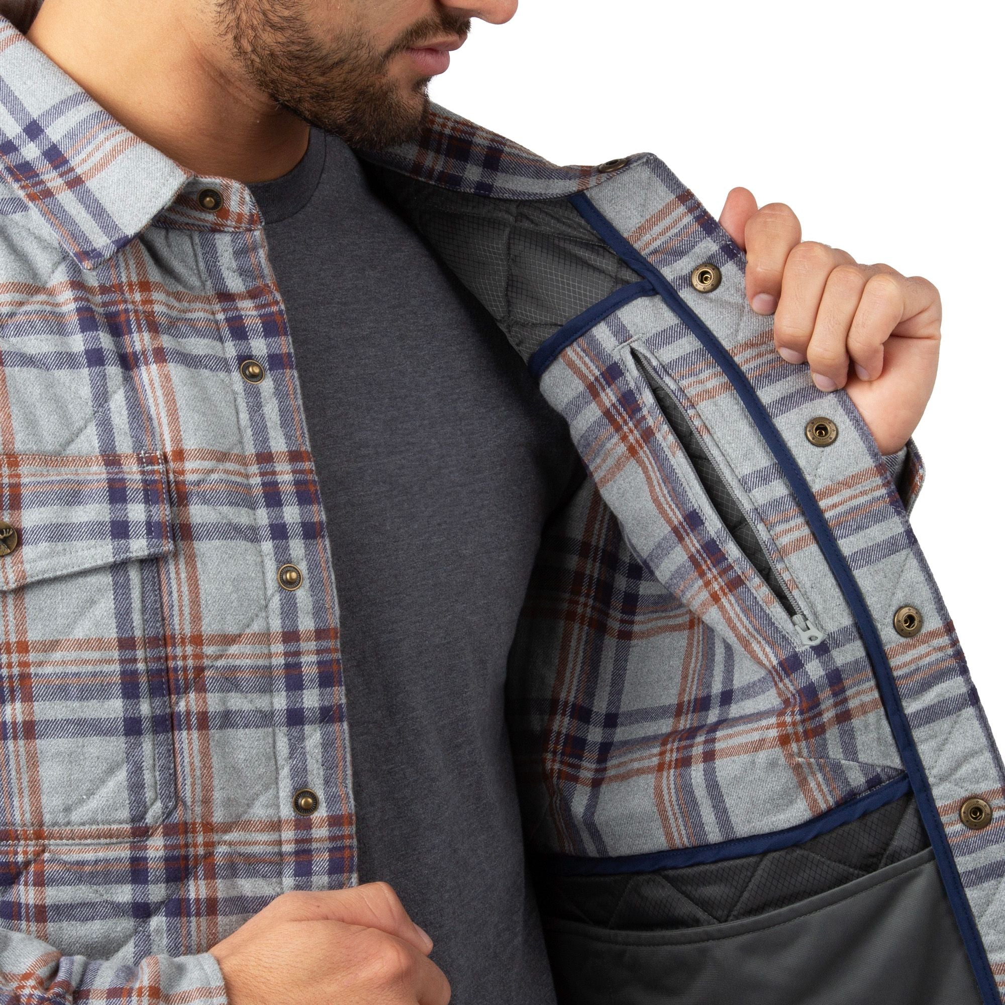 Grey Duck Plaid - Men's Tinkhamtown Quilted Shirt Jacket - Inside 2