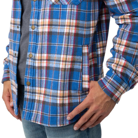Secure Blue Plaid - Men's Widgeon Waffle Hooded Flannel Shirt Jacket - Sleeve