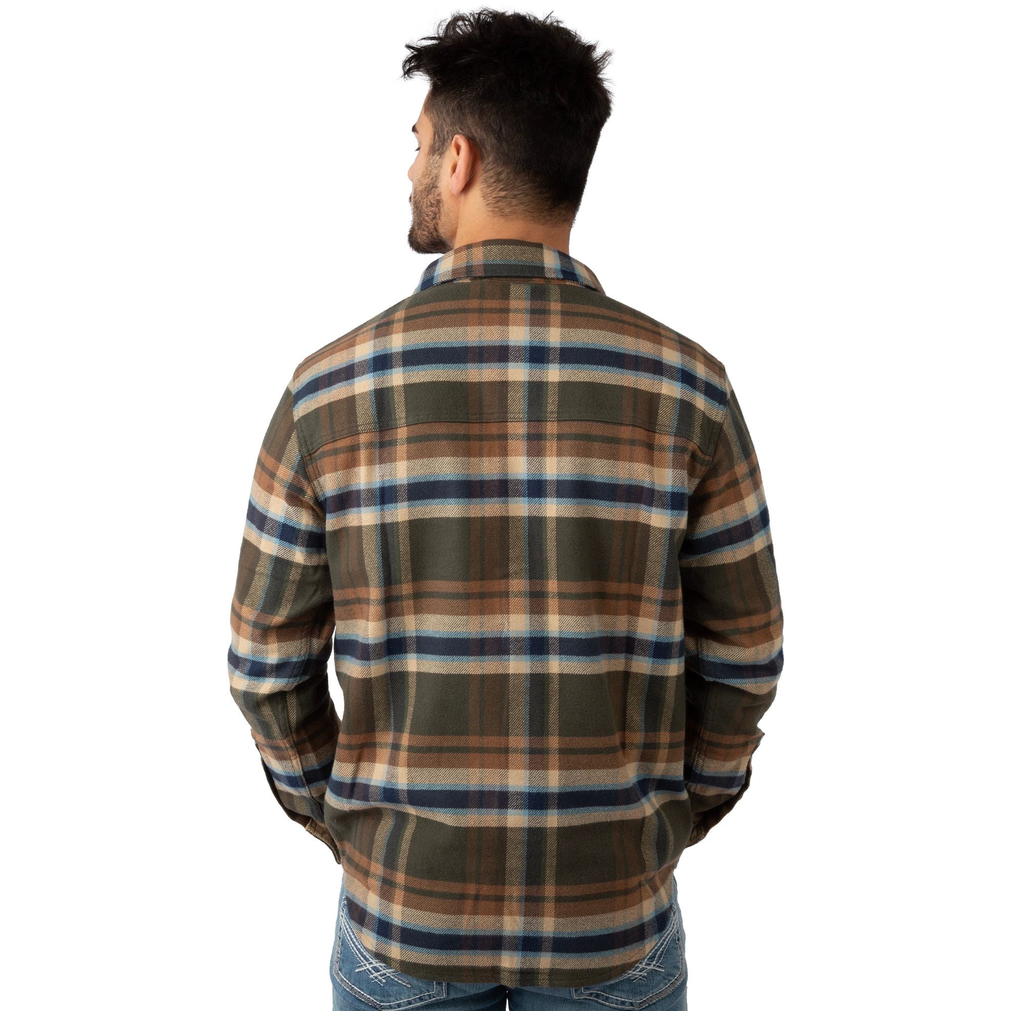 Olive Branch Plaid - Men's Bismuth Acrylic Plaid Flannel Shirt - Back