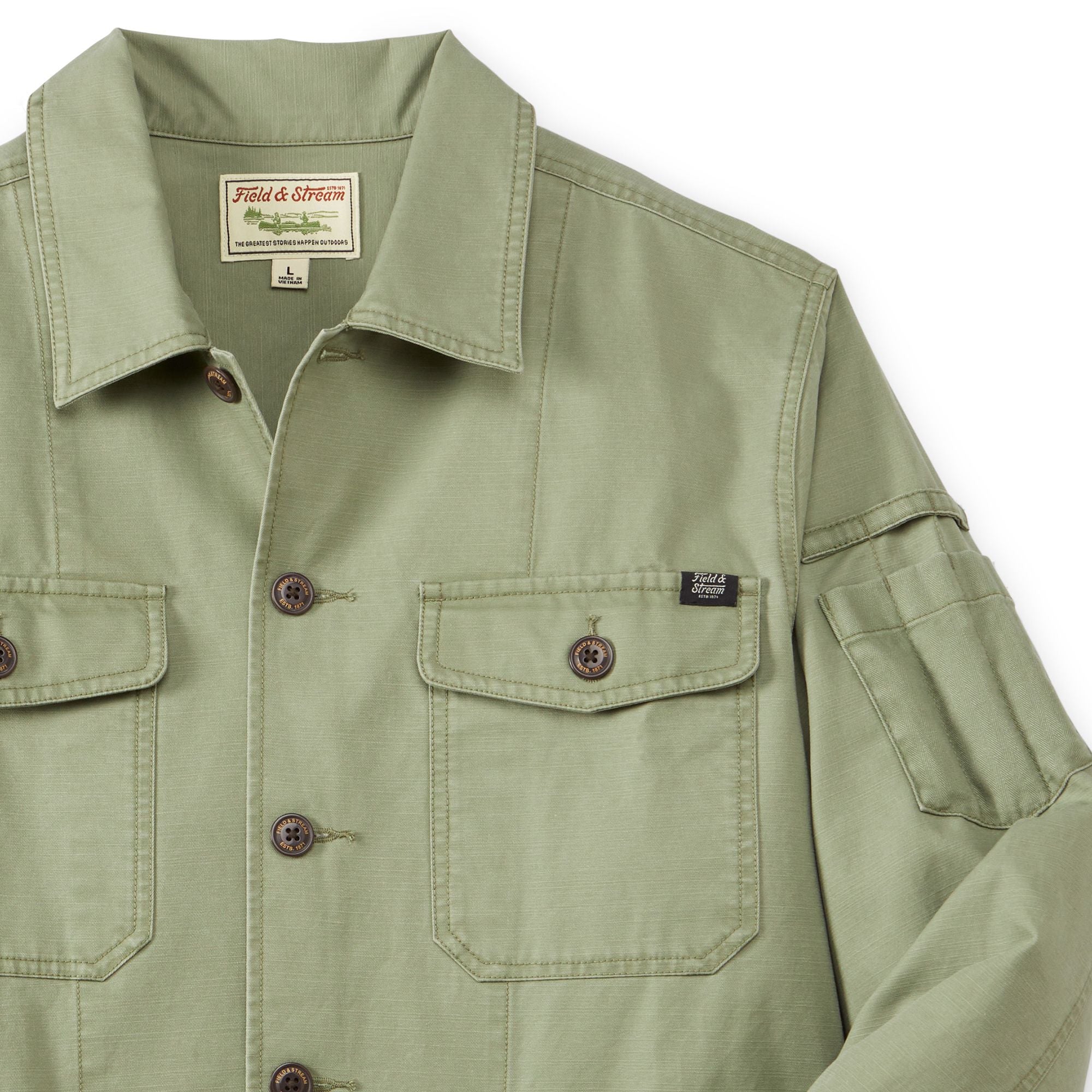 Olive - Men's Epoch Lightweight Twill Shirt Jacket - Front Collar