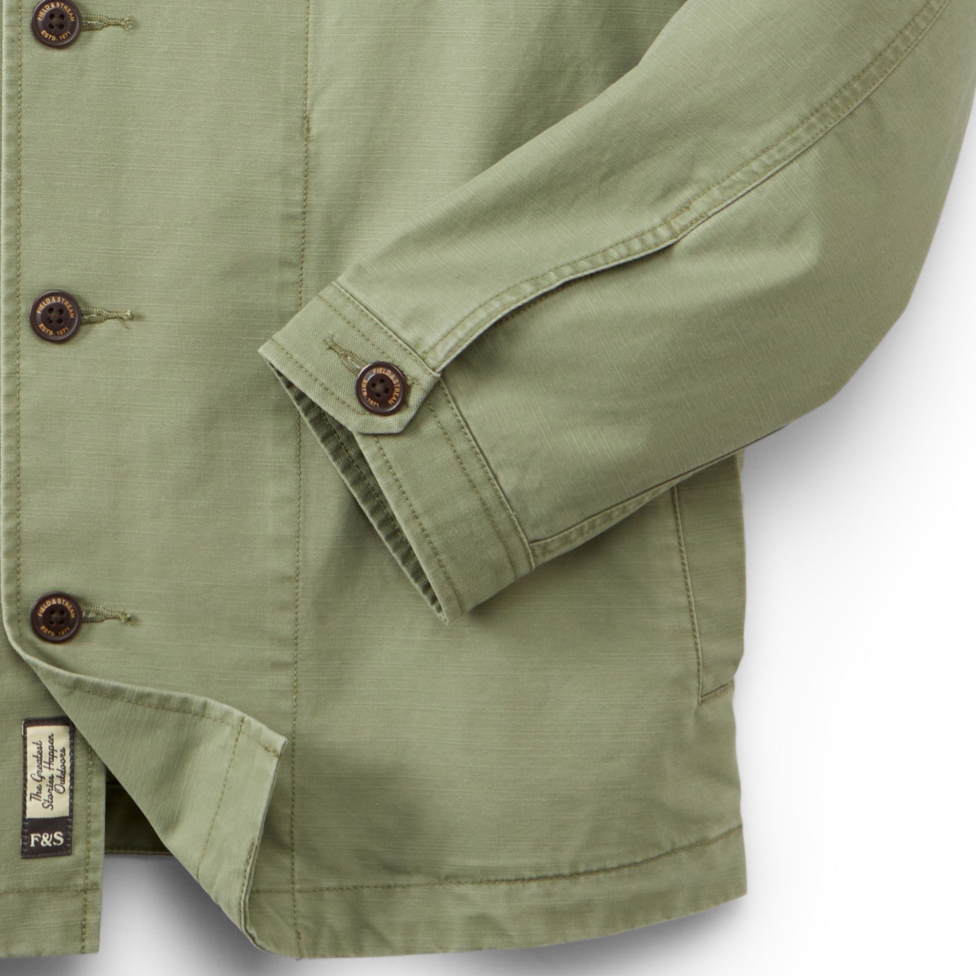 Olive - Men's Epoch Lightweight Twill Shirt Jacket - Front Sleeve