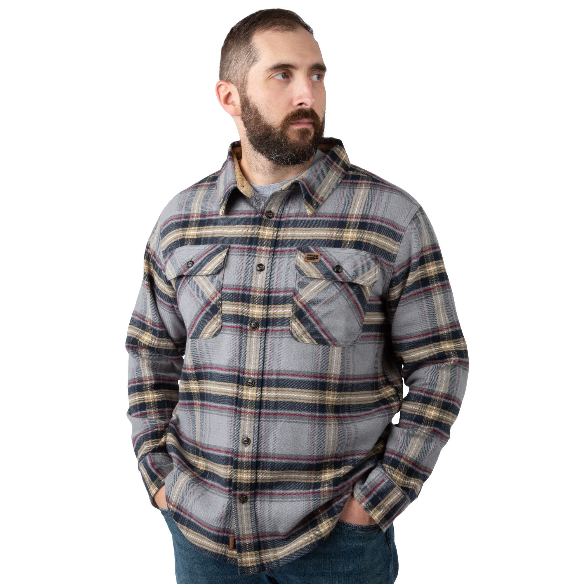 Gray Line Plaid - Men's Bismuth Acrylic Plaid Flannel Shirt