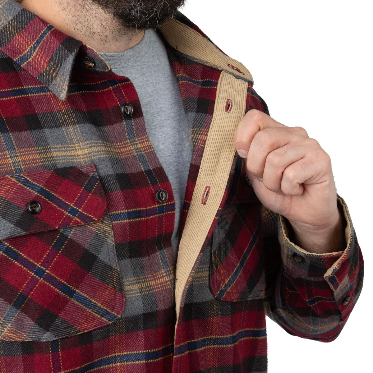 Cranberry Plaid - Men's Bismuth Acrylic Plaid Flannel Shirt - Collar