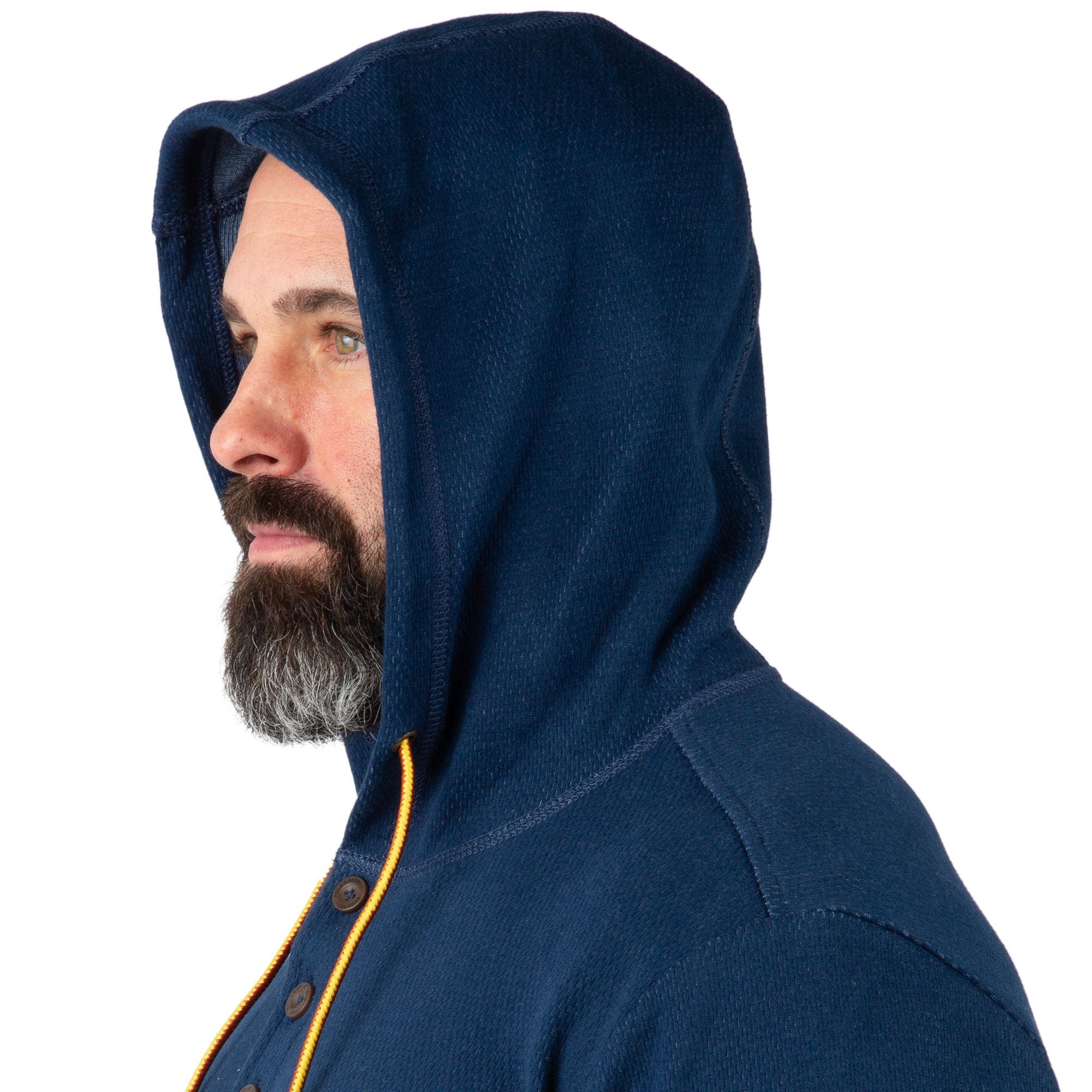 Navy Blue - Men's Double Reed Thermal Hoodie - Hood