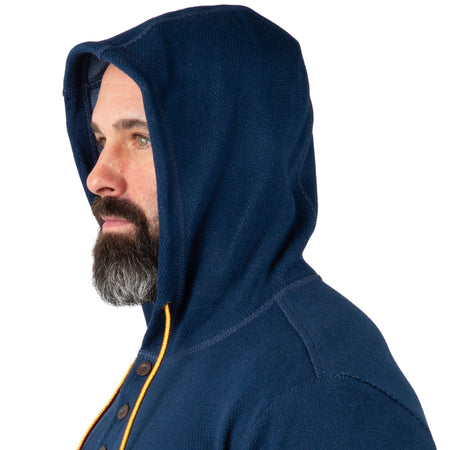 Navy Blue - Men's Double Reed Thermal Hoodie - Hood