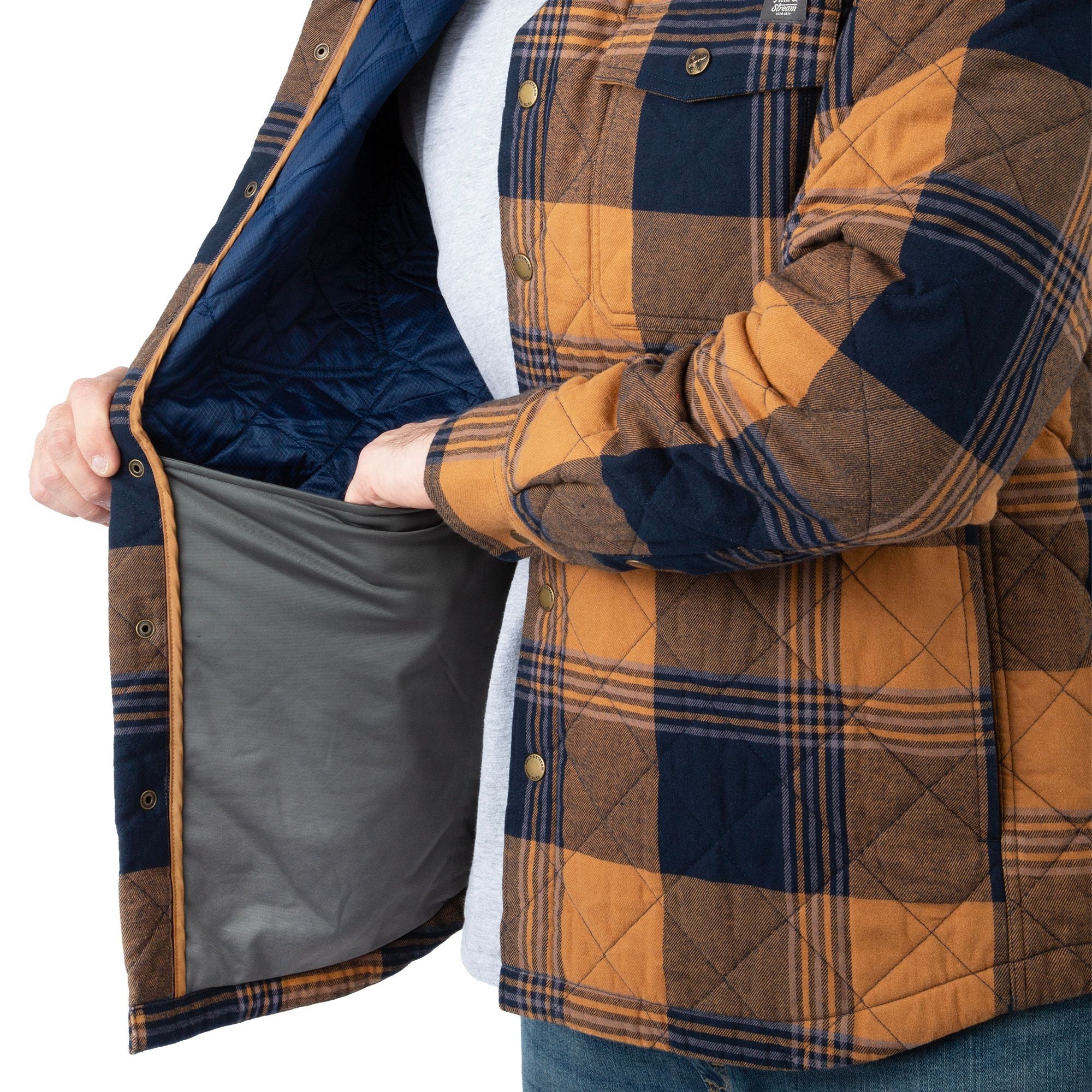 Goldenrod Plaid - Men's Tinkhamtown Quilted Shirt Jacket - Inisde