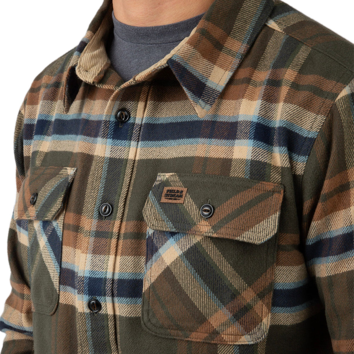 Olive Branch Plaid - Men's Bismuth Acrylic Plaid Flannel Shirt - Pocket