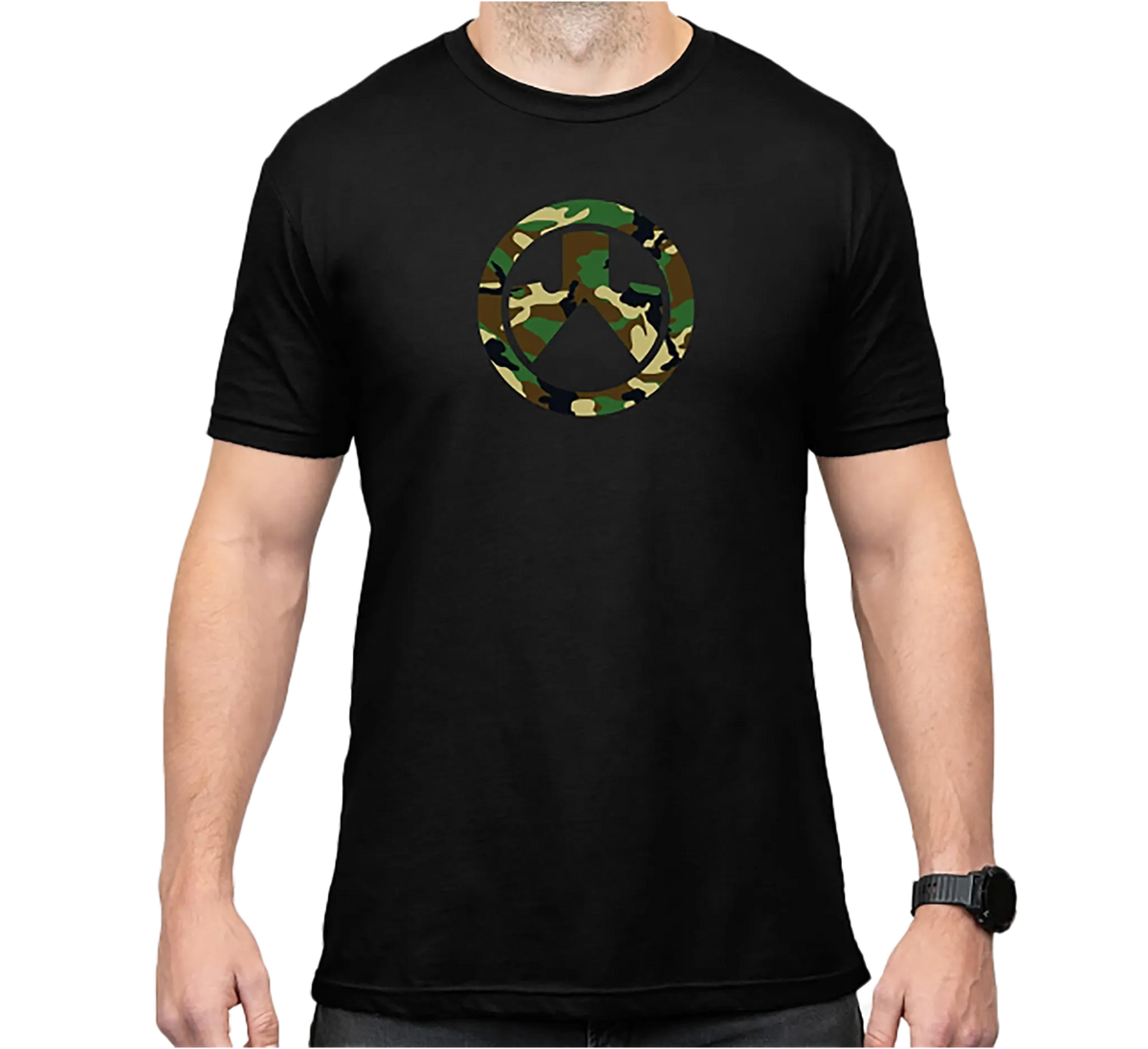 Woodland Camo Cotton/Polyester Short Sleeve T-Shirt - Black