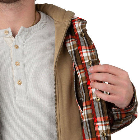 Tracker Plaid - Men's Decoy Hooded Flannel Shirt Jacket - Close