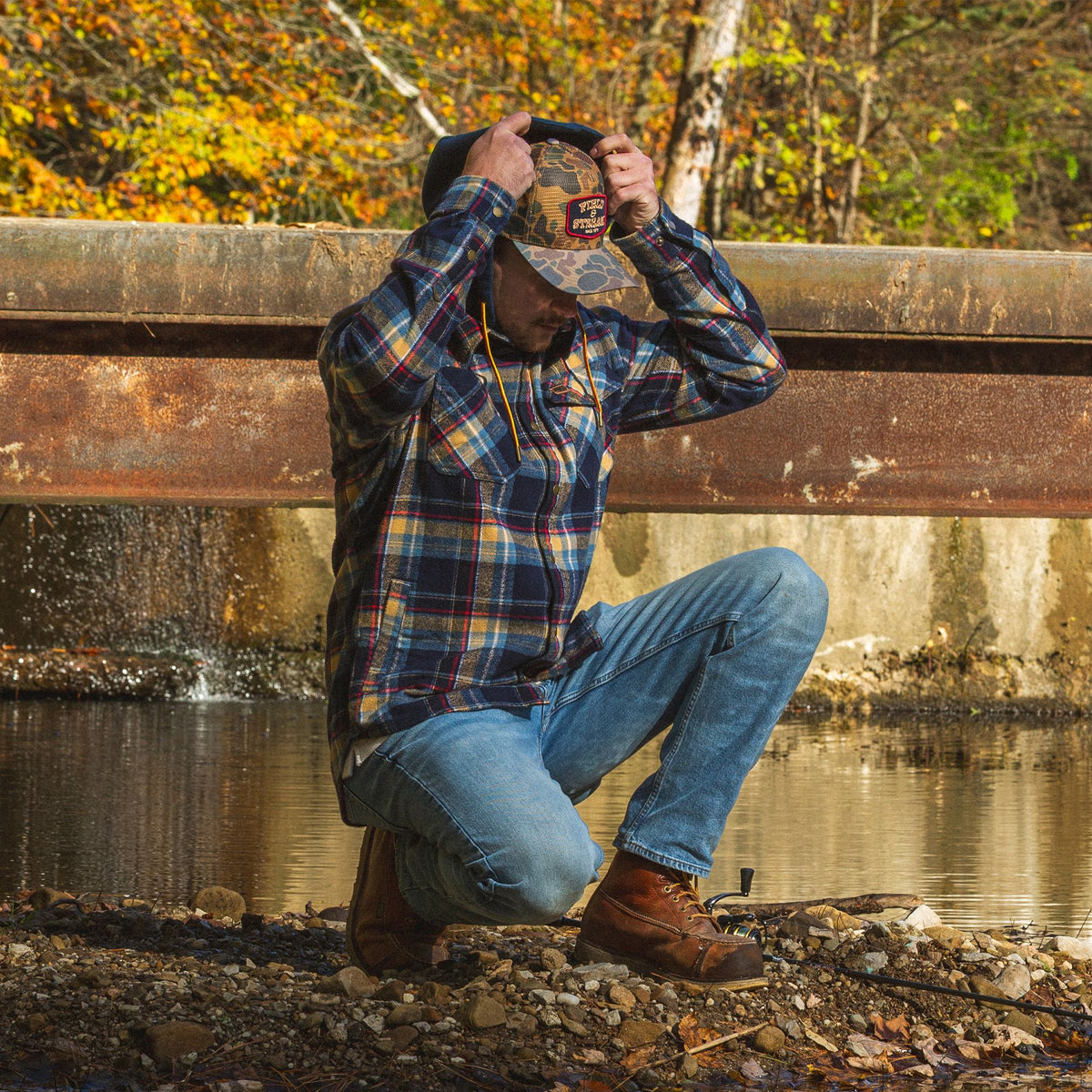 Deep Sea Plaid - Men's Widgeon Waffle Hooded Flannel Shirt Jacket - Lifestyle1