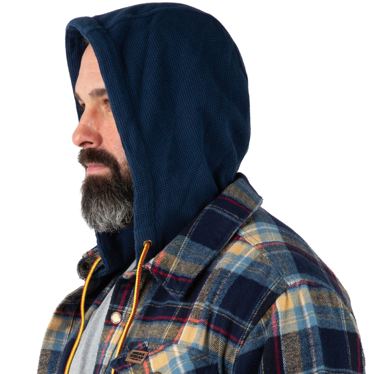 Deep Sea Plaid - Men's Widgeon Waffle Hooded Flannel Shirt Jacket - Hood