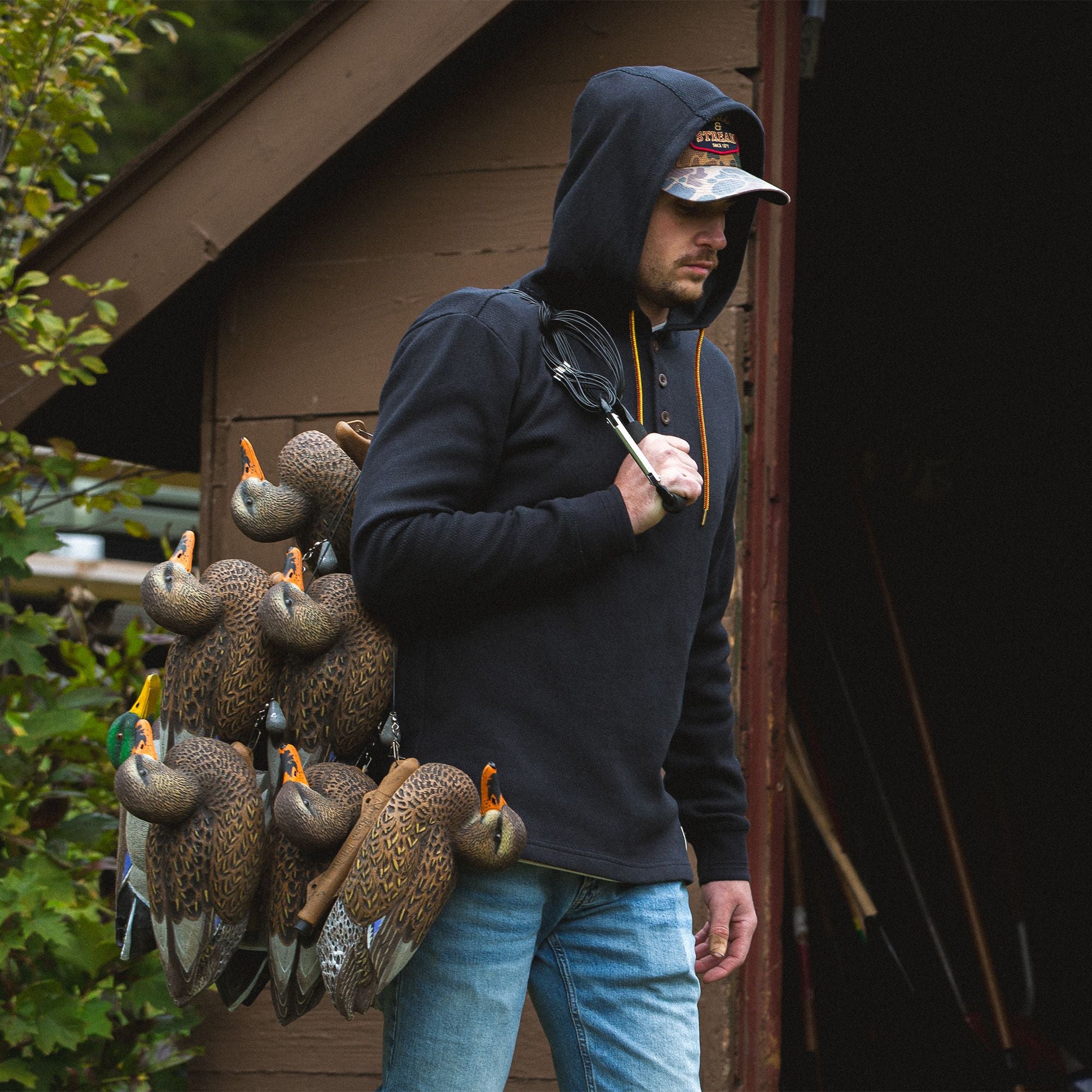 Black - Men's Double Reed Thermal Hoodie - Lifestyle1