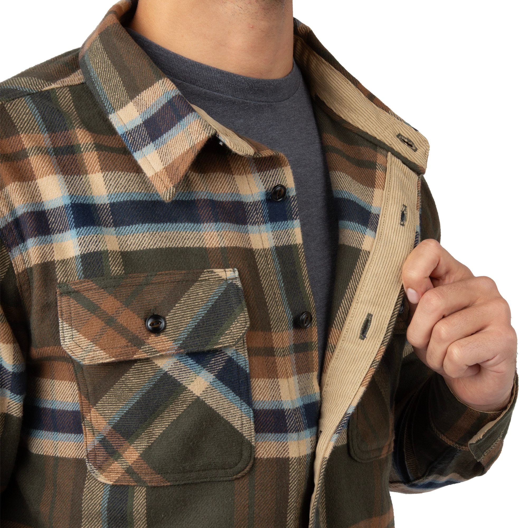 Olive Branch Plaid - Men's Bismuth Acrylic Plaid Flannel Shirt - Collar