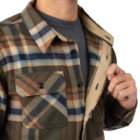 Olive Branch Plaid - Men's Bismuth Acrylic Plaid Flannel Shirt - Collar