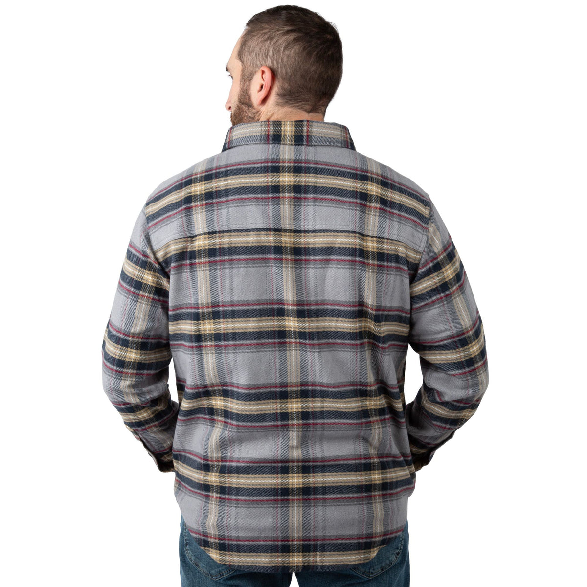 Gray Line Plaid - Men's Bismuth Acrylic Plaid Flannel Shirt - Back